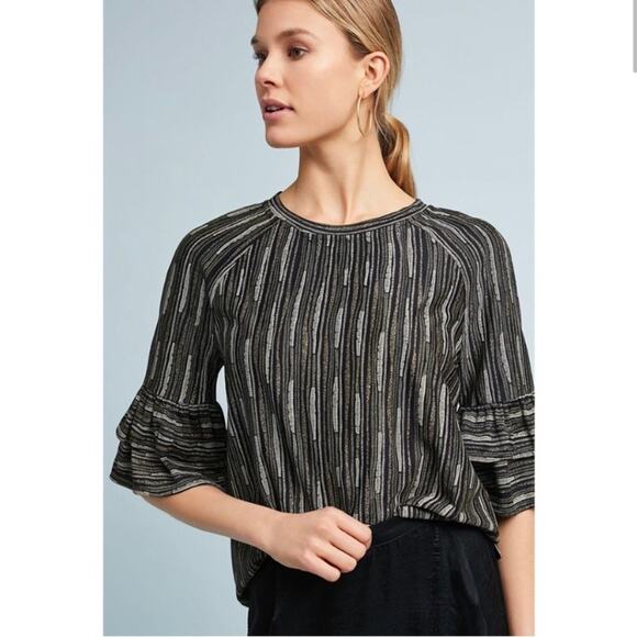 Anthropologie Eva‎ Franco Ruffle Sleeve Gold Rush Blouse Holiday Large - Picture 1 of 8